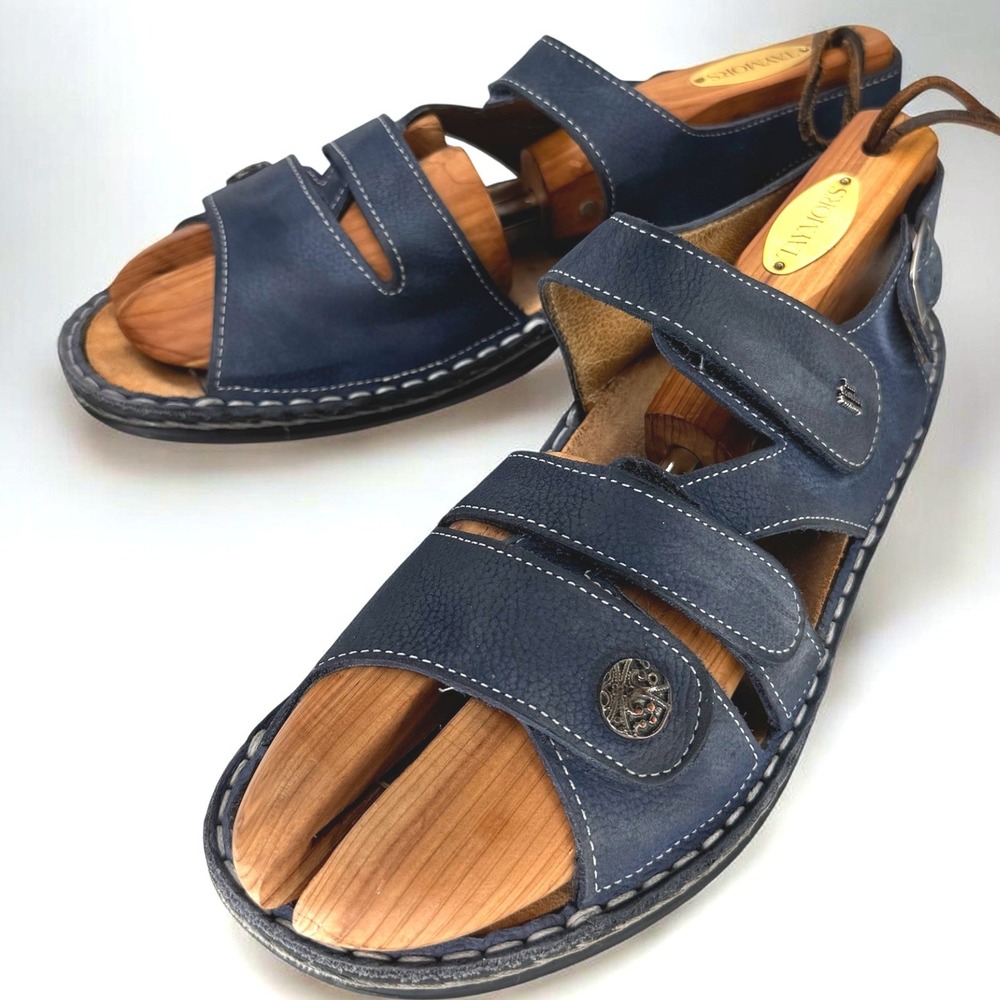 Finn Comfort Gomera Shoes Women 40 Blue Nubuck Leather Comfort Sandals Slingback